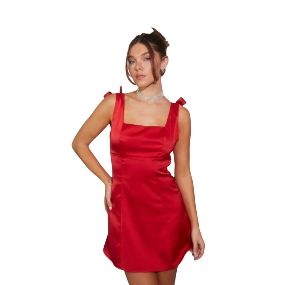 Altar’d State Red Double Bow Satin Coquette
Fit & Flare Mini Dress Size Small